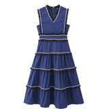 Women's Retro Tuxedo Splicing Fashion V-Neck Sleeveless High-Waisted Cheongsam