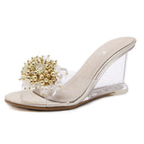 Zingj Sandal Summer 2023 New Sexy Crystal Transparent Heels Glass Wedge