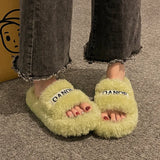 Plush Slippers Women Wear High-Level Spring And Autumn Leisure Home Thick Embroidery A Word Hairy