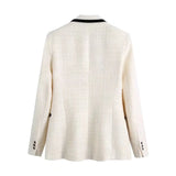 Women's White Bumpy Trim Blazer Suit Suit Suit Suit Suit Suit