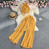 Zingj Suit Female Ins Pure Desire High Sense Hanging Neck Exposed Back Strap Waist Jacket High Waist Hanging Feeling Wide Leg