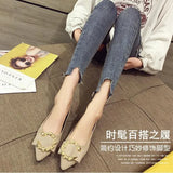 Red Fashion Light Mouth Single Shoes Women's 2025 Spring Flat-Bottomed Metal Beans Soft Sole Lazy One-Legged Pedal Women's