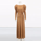 Advanced Sense Dress 2025 New Twisted Metal Buckle Design Long-Sleeved Solid Color Long Dress