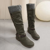 Mouth Coarse And Side Zipper High-Sleeping Women Belt Buckle Rivet Low And Knight Boots