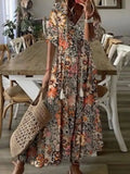 Solid Ruffles Pleated Long Party Dress Women Short Sleeve Loose Casual Dress2025 Autumn V Neck Tassel Hollow Out Dresses 211-1-Outfit