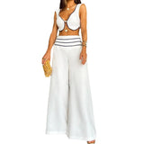 Zingj 2023 New Fashion Contrast Color Low-Cut Sexy Short Vest Casual Pants Suit-Outfit