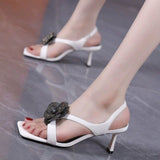Version Of The College Style Design Temperament Sandals Women 2025 New Small Square Head And Three-Dimensional Flowers Women's