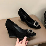 Set Autumn High Heel Work Shoes 43 Yards Fashion Water Drill New Women's Shoes Tip Black Slope Single Shoes
