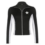 Contrast Star Print Zip Up Jacket-Outfit