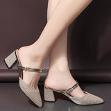 Women Summer 2025 New Fairy Style Dress Coarse Heel Half-Bag Head Small High Heel Two Women's