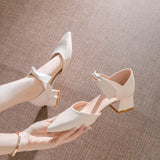Women's Shoes 2025 New Trendy Tip Hollow Bow 5Cm Heel Female Students Thick Heel Sexy Fashion Single