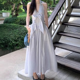 Spring And Summer New Temperament Thin Design Small Fish Bone Bundle Hanging Neck V-Neck Dress Fish Bone