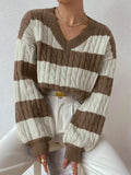 And Winter New Sweater Fashion Retro Stripe Knitted Shirt Languid Loose