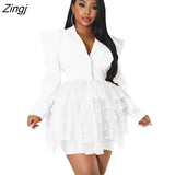 Sexy Bodycon Dress Mesh Hem Deep V Puff Long Sleeve Dresses for Women Autumn Winter Birthday Party