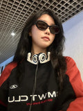 Embroidery Letter Contrast Color Raglan SweatshirtOutfit