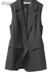 Long Vests Women Sleeveless Simple Back-Slit Designed New Spring Office Ladies Mature Temperament Overcoats Chic