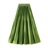 Version Of The Thin Spring New Bright Face Luster High Waist 100 Folds A Word Showing Skinny Dress Half-Dress Skirt