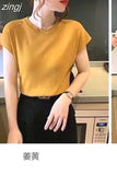 Ice Silk Shirt Knitwear Women's 2023 Summer Office T-Shirt Versatile Solid Top for Clothing Elegant Outwear