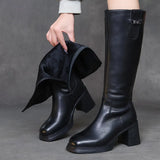 Layer Of Cow Skin High Boots Women 2025 Autumn And Winter New Knight Boots Korean Version Plus Velvet Thin Side Zipper High-Heeling