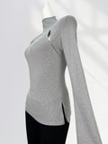 Zingj Horn Sleeve Slim Jacket Chic Inside Hollow Out Half High Collar Bottom Shirt Spring Women's Hot