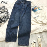 Jeans Women 2023 Straight Vintage Spring Chic Loose All-match Simple Korean Style Leisure Pocket High Waist Trousers