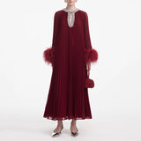 Famous Wind Loose Meat Shading Dress 2025 Summer New Water Drill Ostrich Hair Design Long Dress Dress
