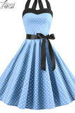 Polka Dot Halter Vintage Dress 50s 60s Gothic Pin Up Rockabilly Dress Robe Femme Sexy Retro Party