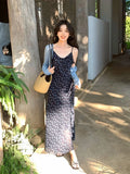 Xixi 2025 Spring/Summer New Korean Version Of Elegant High-Rise Sling Dress Thin Printed Dress Women