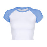Zingj Color Thread Rotator Sleeve T-Shirt Women's Short Crop Tight Thin Shirt Short Sleeve