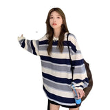 Zingj 2024 New Korean Version Of Loose Striped Long-Sleeve T-Shirt Female Ins Web Celebrity Students With Thin