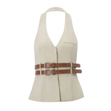 Zingj Summer New Fashion Sexy Street Hot Girl Double Belt Waist Hanging Neck Vest Vest Hip Skirt