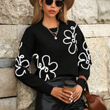 And Winter New Women's Sweater Fashion Flowers Three-Dimensional Embroidered Round Collar Long-Sleeved Knitted Shirt