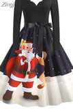 Costumes Party Dress Women Long Sleeve V Neck Fur Collar 1950s Housewife Vintage Xmas Winter