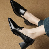 High-Heeled Small Leather Shoes Women's Spring And Autumn New Fashion Tips Thick Heel Deep Mouth Single Shoes One Foot Pedal Fashion Women's