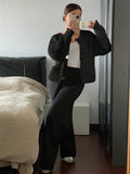 Round-Necked Woman Design Sense Three-Plocked Pocket Long Sleeve Sweater French Cardigan