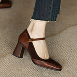 Women In The Autumn Of 2025 New Splicing Rough And One-Character Buckle With French Head High-Heere Retro Mary Jane