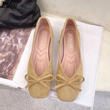 Women Flats Slip on Flat Shoes Round Toe Shallow Butterfly-knot Ballerina Slip on Loafers Faux Suede Lady Ballet Plus Size