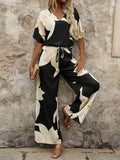 Summer Set Printing V-Neck Bat Sleeve Blouse Long Pants Fashion