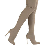 New Large-Size Women's Boots Elastic Boots Retro Women's Fine Heel High Heel High-Heeled Knitted Over Knee