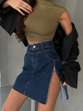 Trend Hottie Retro Washing Water High Waist Side Open Zipper Denim Short Skirt A Word Half