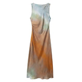 New Tie-Dye Printing Folds Open Fork Fan Dress