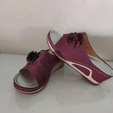 Slopes And Slippers Wearing Women's Summer Leisure Round Head Hollow Pure Color Flowers Decorated Lazy