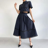 Beautiful Suit Woman 2025 New Short Shirt High-Waisted Lace Embroidered Skirt Two Sets Of Autumn And