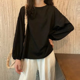 Zingj Women's Fall 2024 New Korean Version Loose Sleeve Student Lantern Sleeve Long-Sleeve T-Shirt Women's Solid Color Bottom Shirt