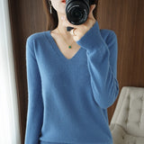 Zingj The 2023 Fall / Winter New Women's Knit Sweater Pullover Women's V-Neck Bottom Plush Sweater-Outfit