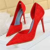 Shoes Red Green Black Woman Pumps Metal Square Buckle Women Heels Sexy Banquet Shoes Pointed Toe Stiletto Plus Size