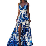2025 Women's Dress Sexy Temperament Print V-Neck Sling Elegant Open-Fork