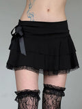 New Dark Wind Bow Lace Splicing Skirt Sexy Low-Rise Thin Hot Girl Ponp Of Short