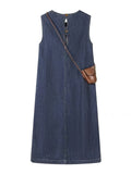 Temperament Vintage Cowboy Round-Neck Korean Dress Summer Small Gentle, Sleeveless Loose Thin Denim Long Dress