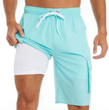 Pants Solid Color Multi-Pocket Fake Two Double-Layer Overalls Five-Point Fitness Running Leisure Sports